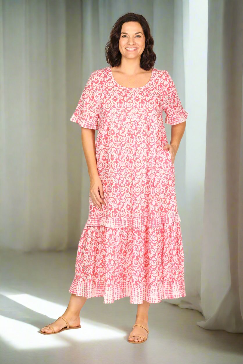 Sabre Frill Dress in Shibori Pink