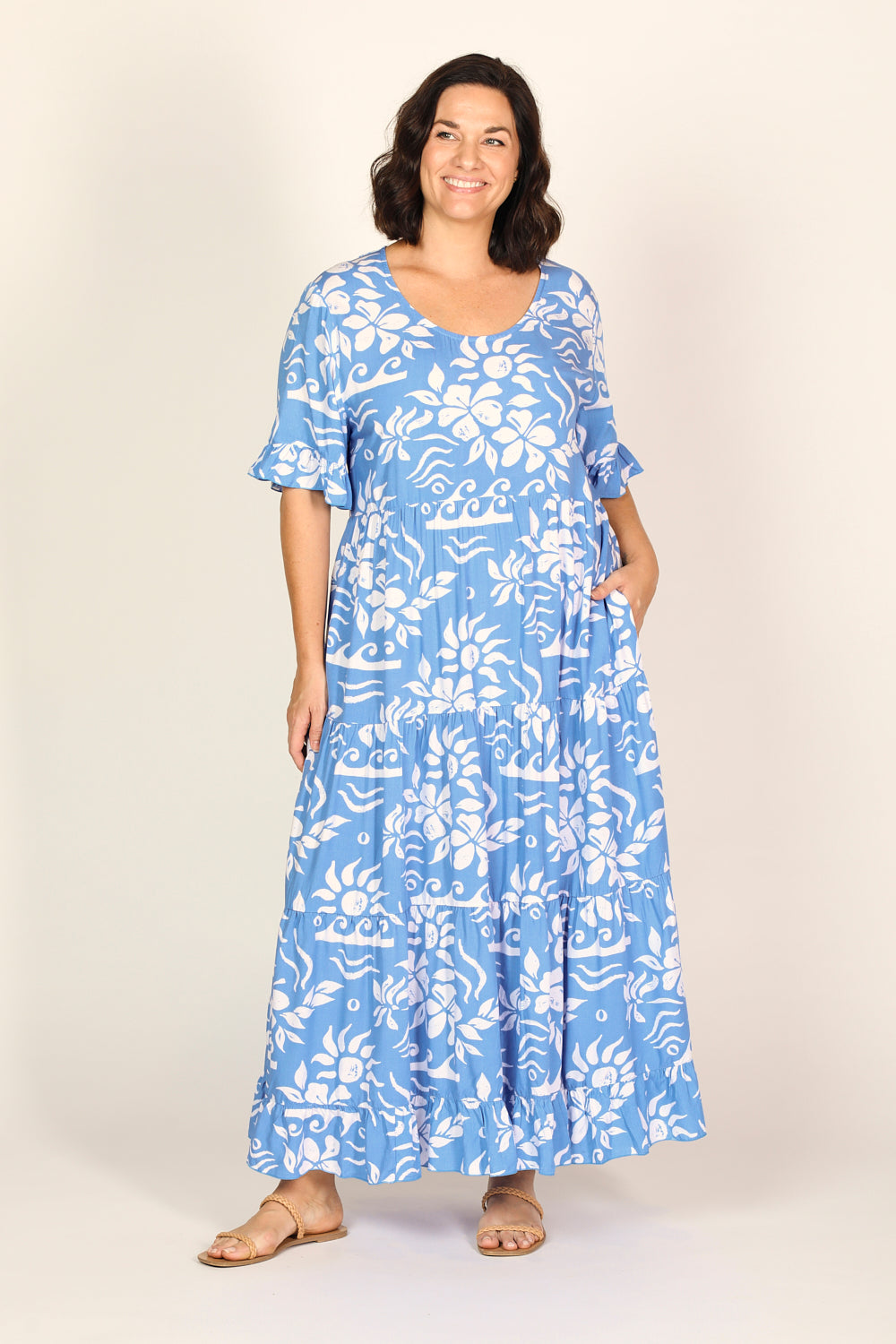 Sabre Frill Maxi Dress in Blue Horizon