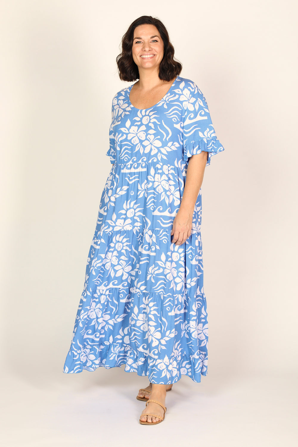 Sabre Frill Maxi Dress in Blue Horizon