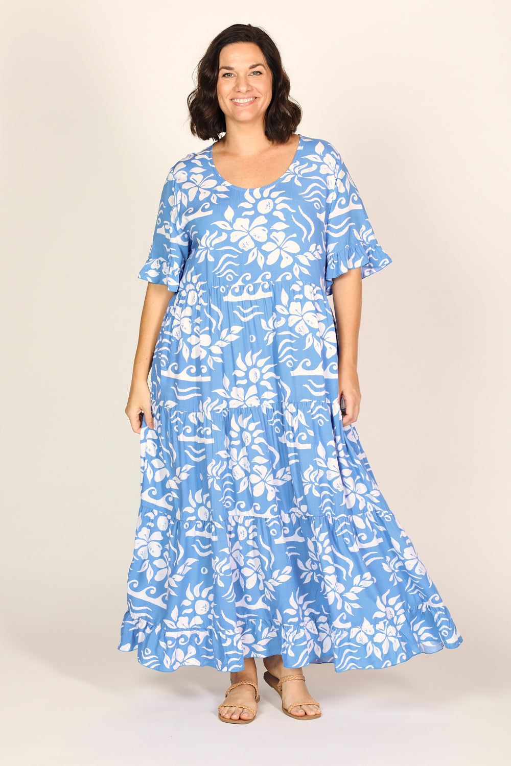 Sabre Frill Maxi Dress in Blue Horizon