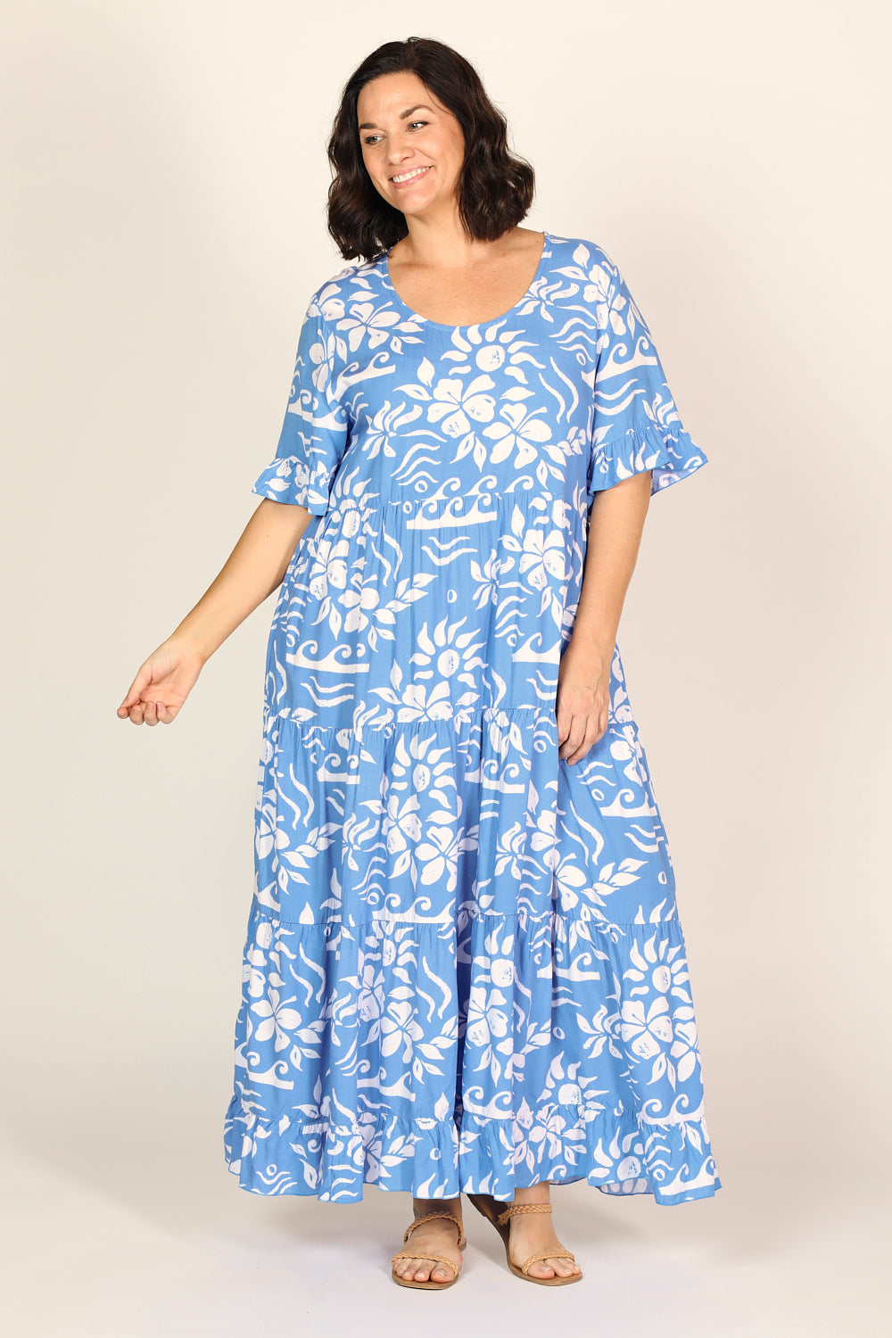 Sabre Frill Maxi Dress in Blue Horizon