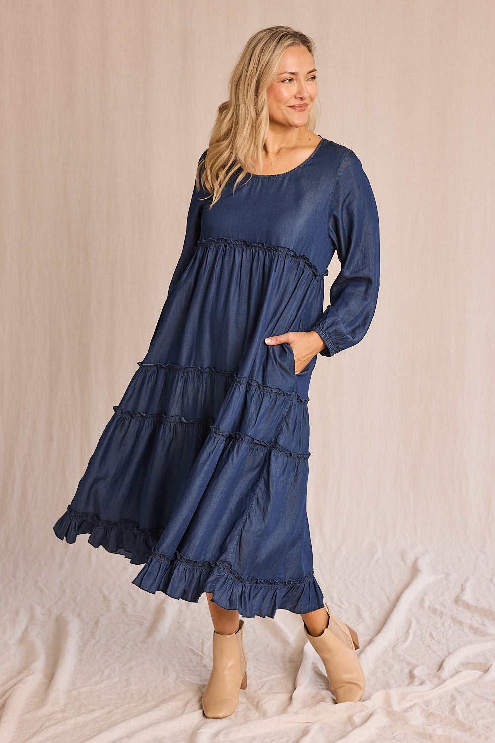 Plus Size a line denim maxi dress plus size jean dress chambray dress