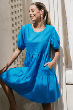 Sabre Linen Mini Dress in Cobalt
