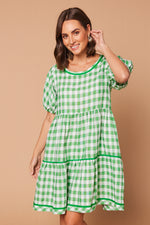 Sabre Linen Puff Sleeve Dress in Treviso Green