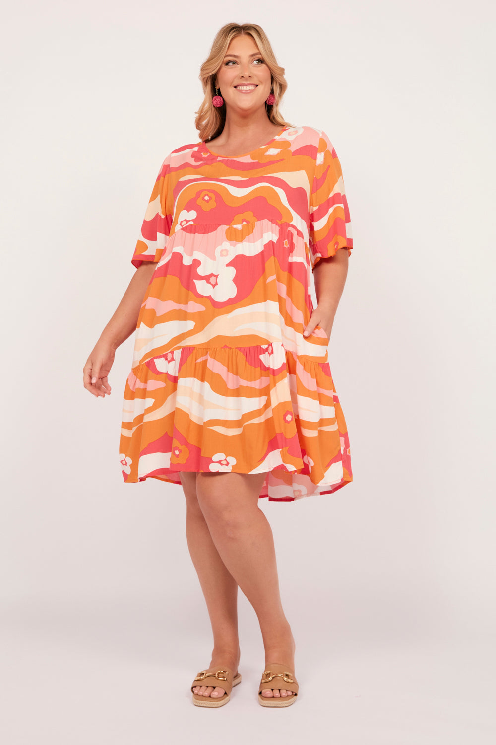 Sabre Short Flutter Sleeve Dress in Solene Pink