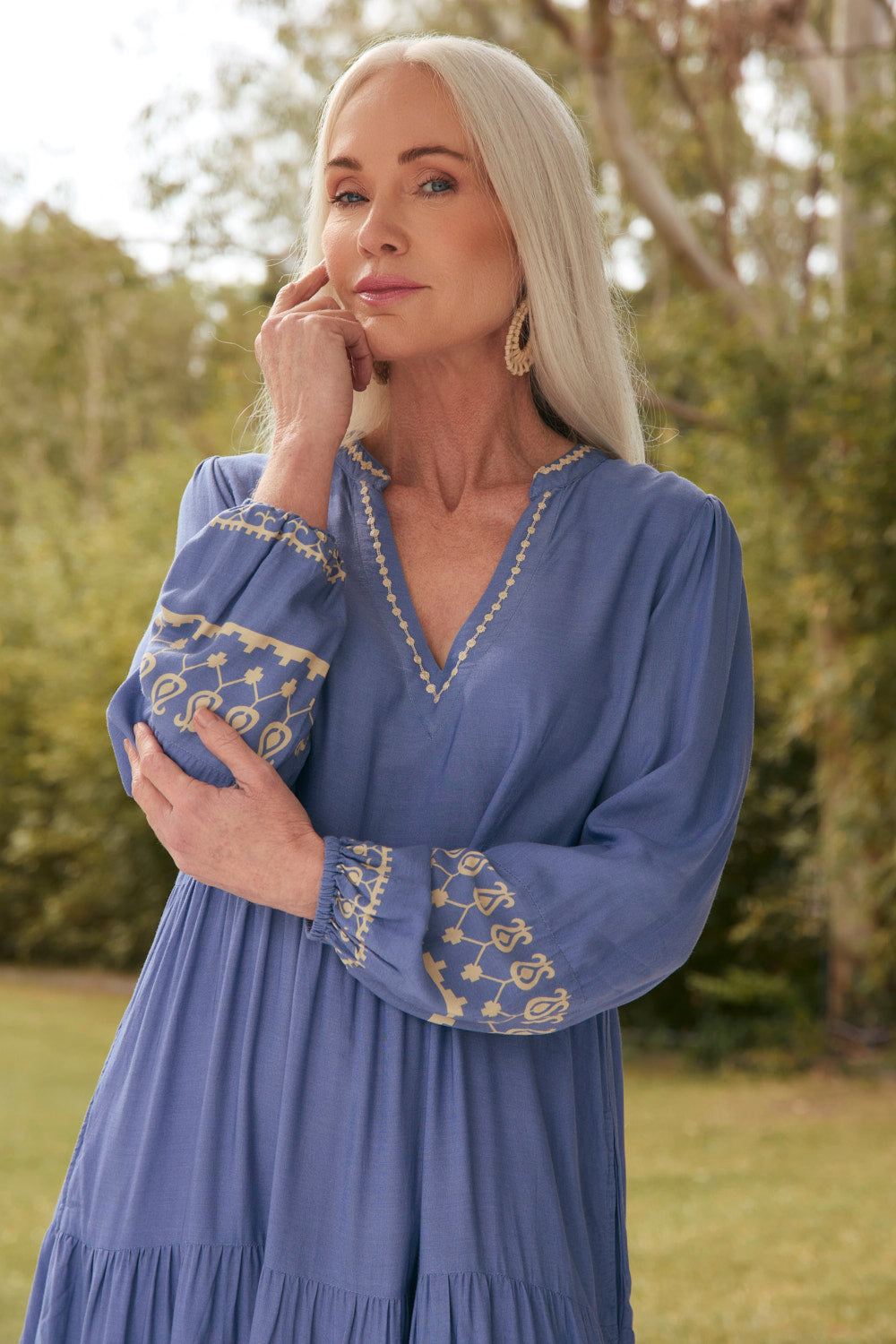 Sabre V-Neck Dress in Breeze