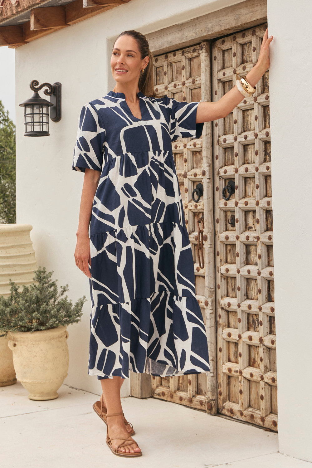 Sabre V-Neck Dress in Fjorde Navy