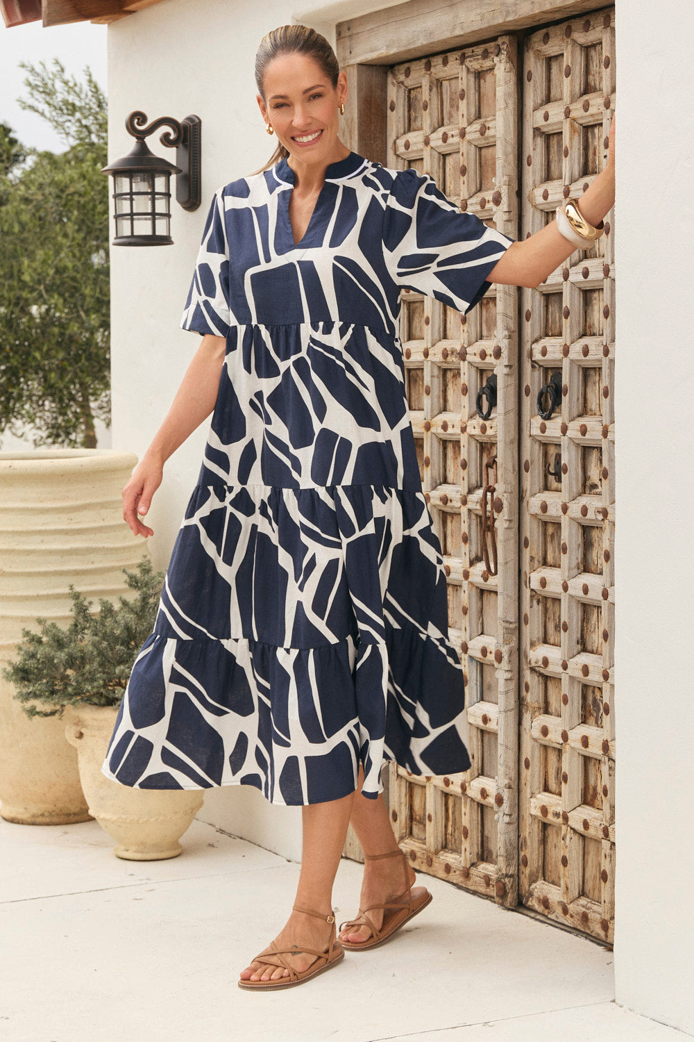 Sabre V-Neck Dress in Fjorde Navy