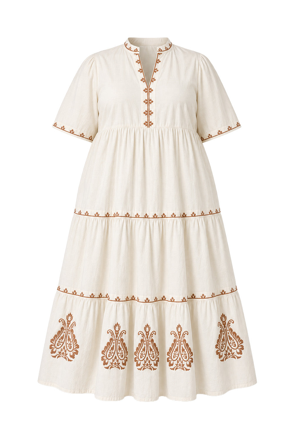 Sabre Embroidered V-Neck Dress in Natural
