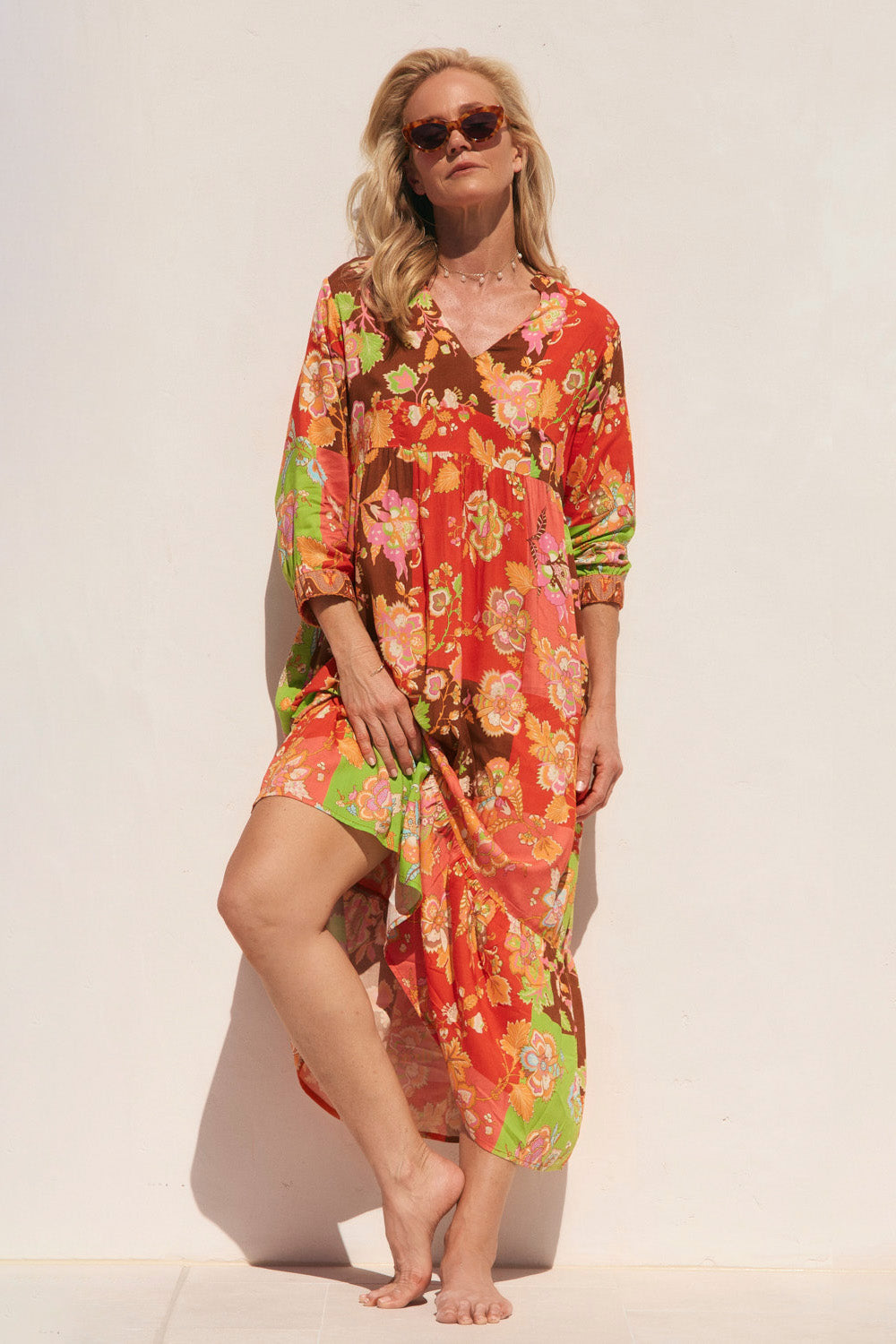 Sabre V-Neck Dress in Petra