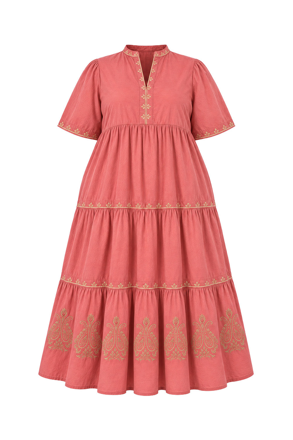 Sabre Embroidered V-Neck Dress in Vintage Rose
