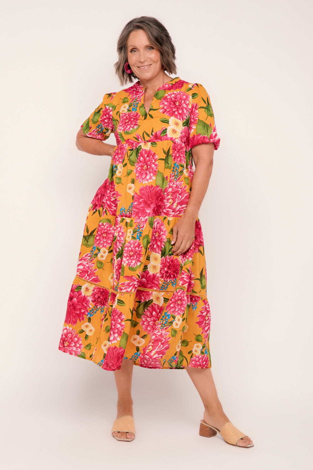 Sabre V-Neck Dress in Dreaming Dahlias