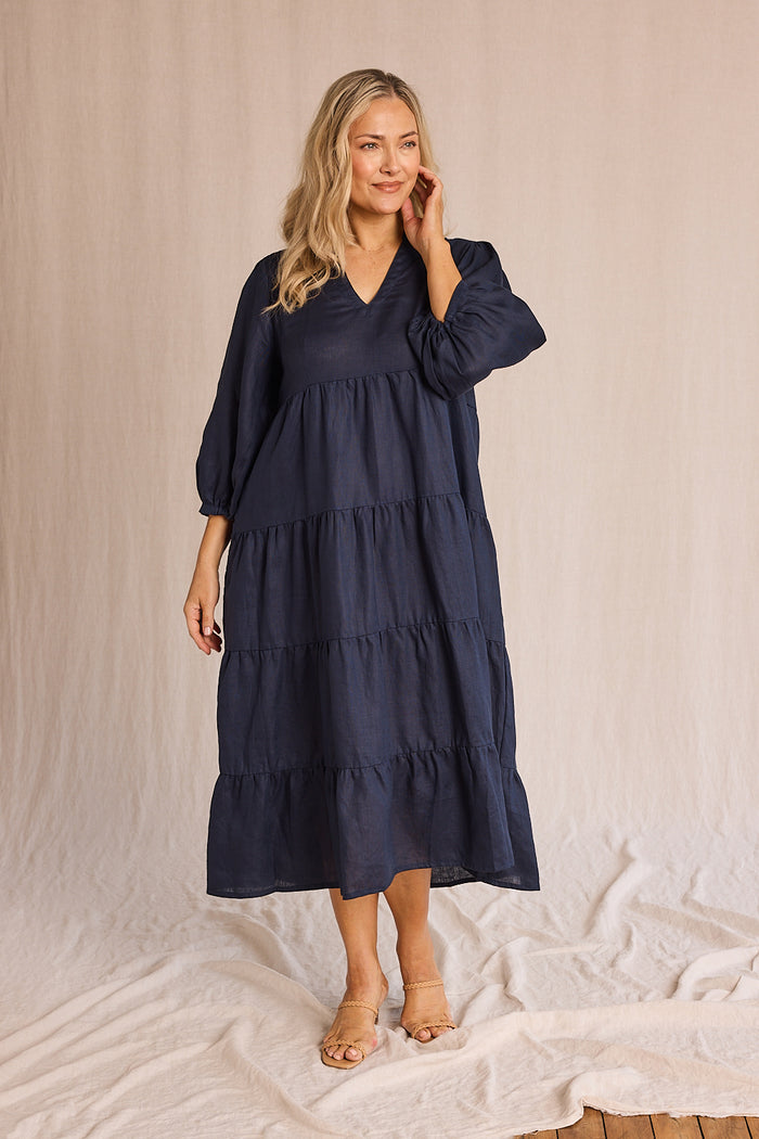 V Neck Butterfly Sleeve Dress Navy main image 0