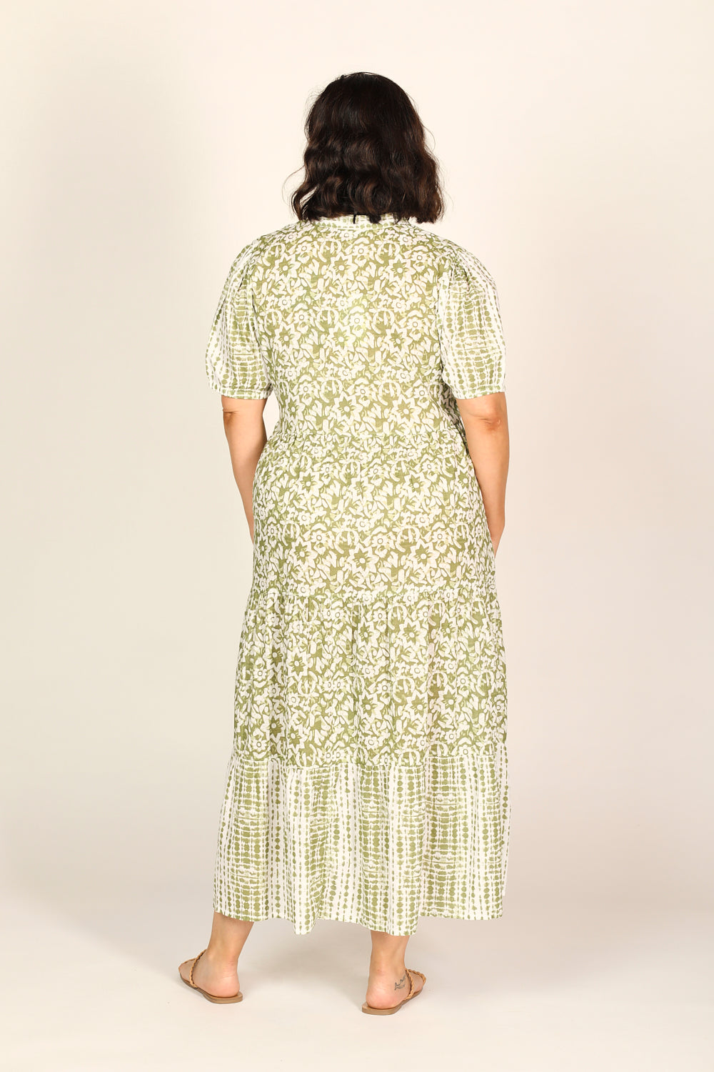 Sabre V-Neck Dress in Shibori Olive