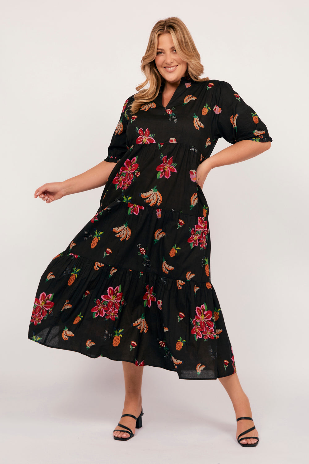 Sabre V-Neck Dress in Tapestry Blooms