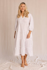 Sabre Linen V-Neck Dress in White