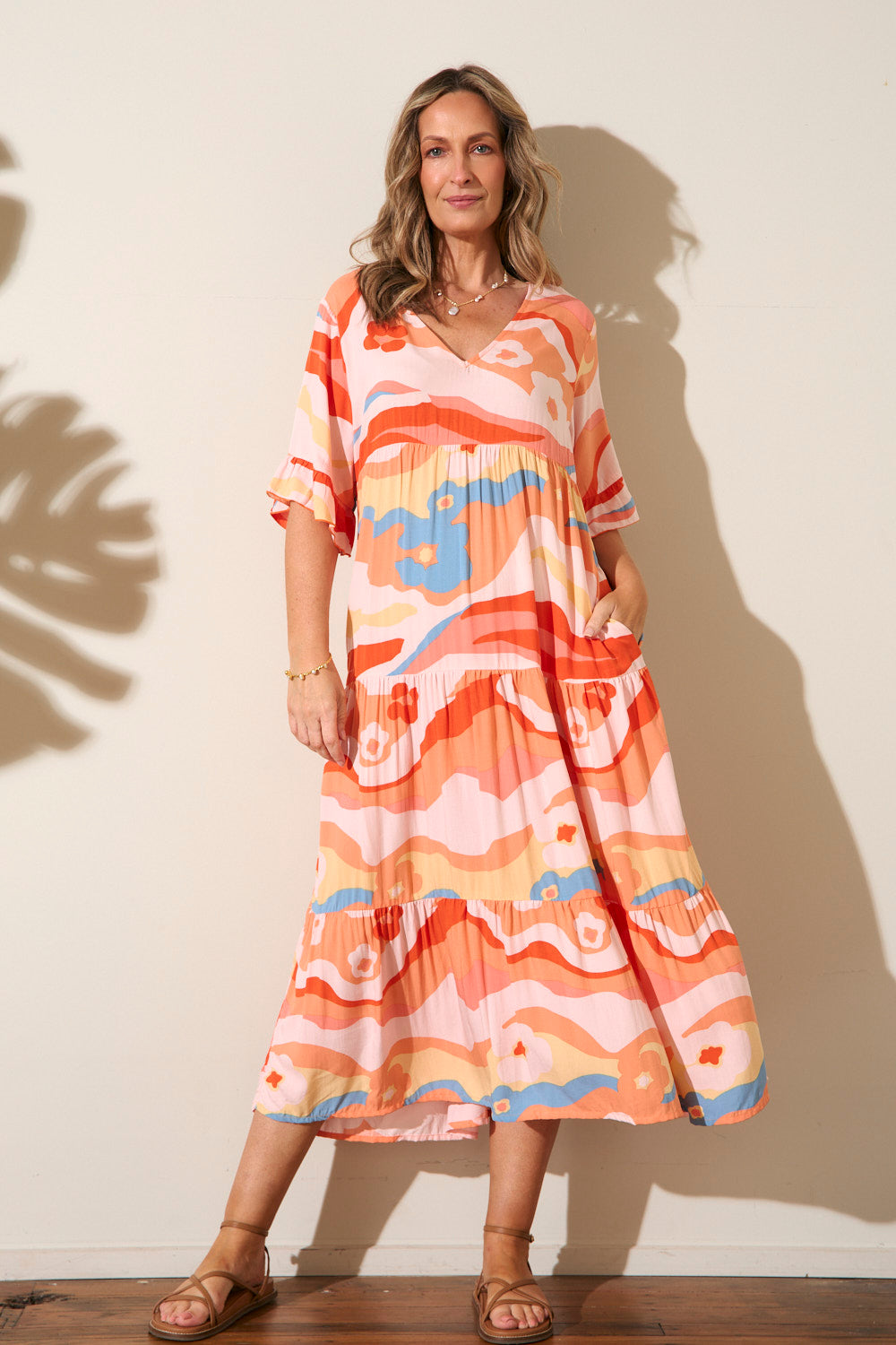 Sabrina Tiered Dress in Solene Orange