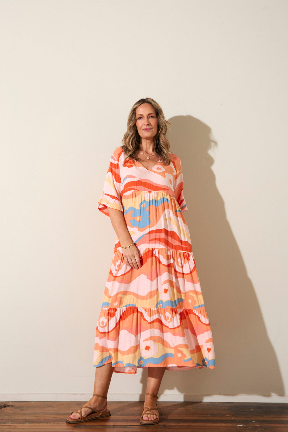 Sabrina Tiered Dress in Solene Orange