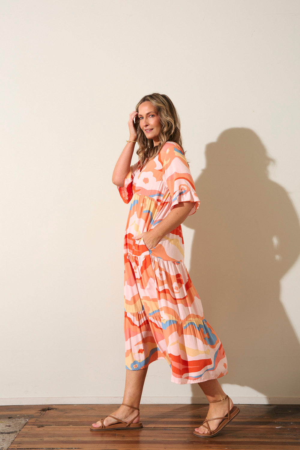 Sabrina Tiered Dress in Solene Orange