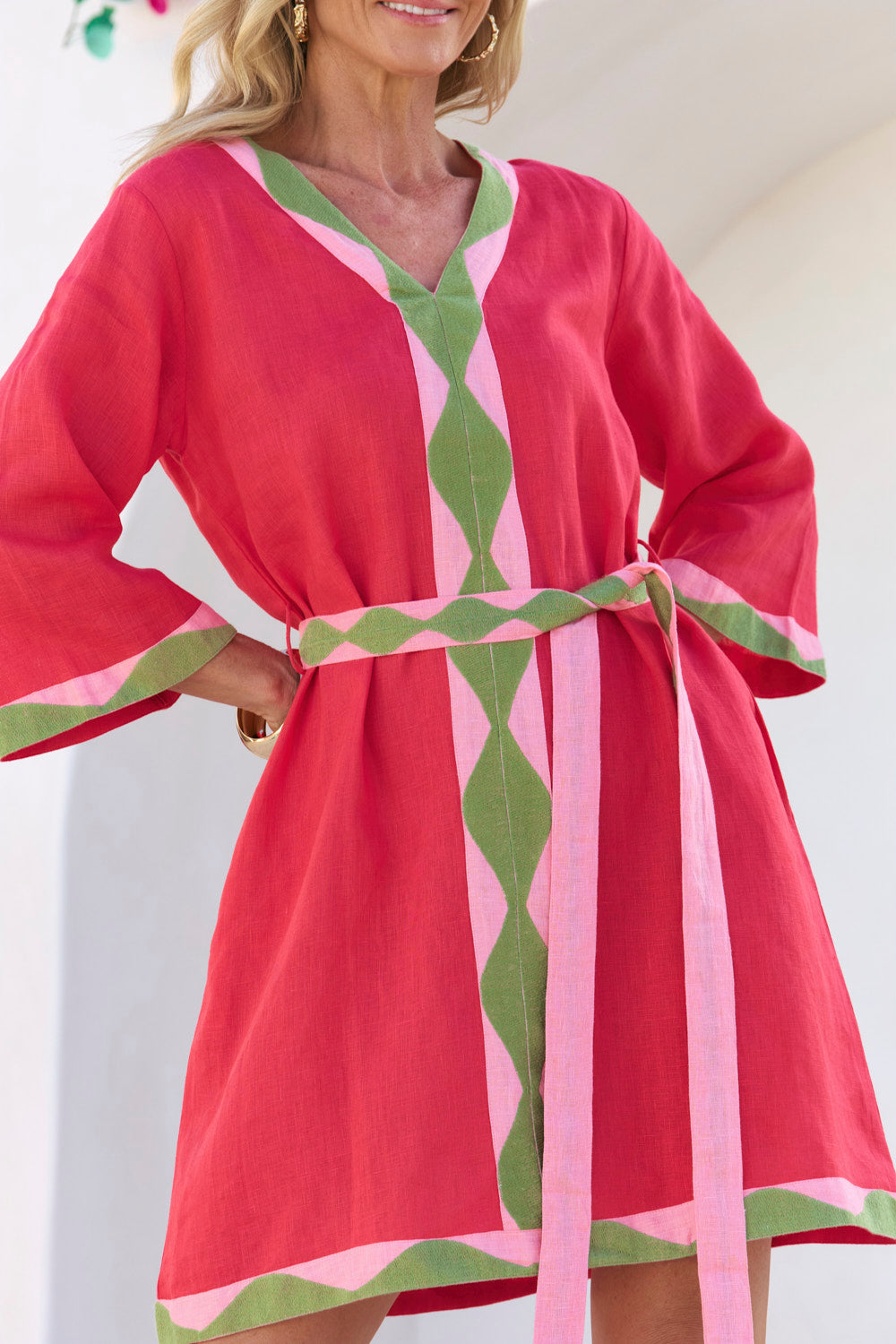 Sacha Linen Shift Dress in Watermelon, Short Dress - Adrift Clothing