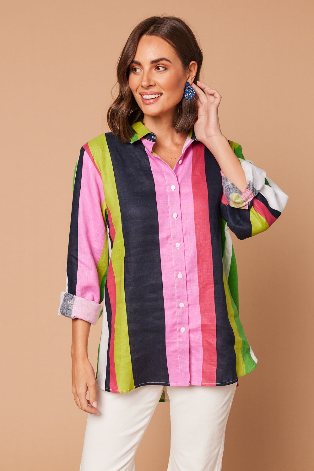 Oversized Linen Boyfriend Shirt in Treviso Stripe