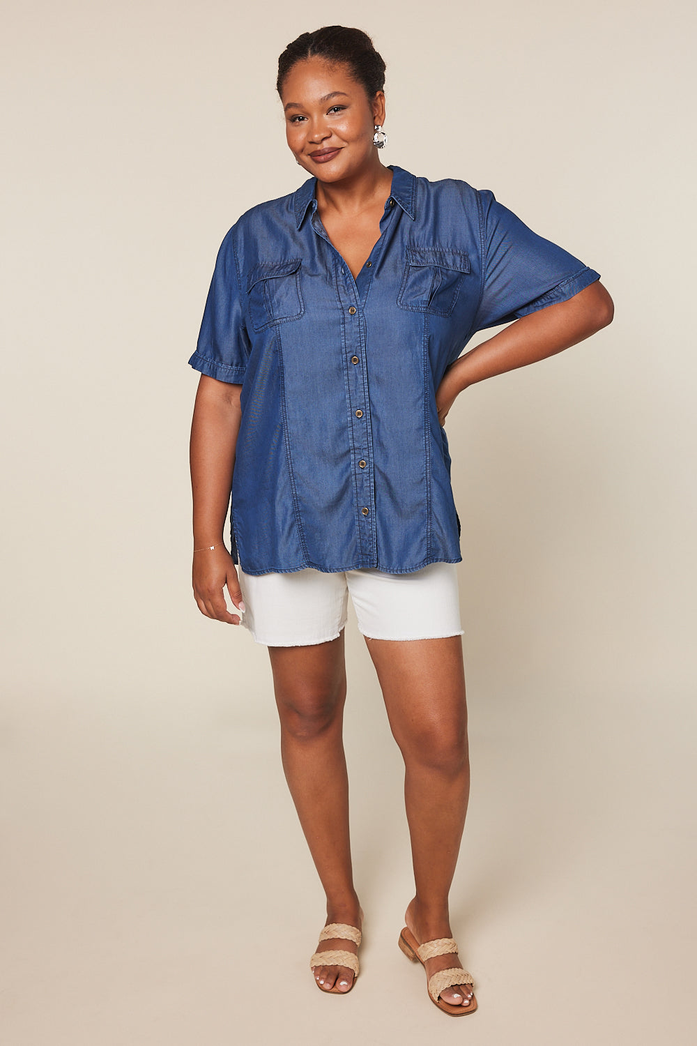 Sam Tencel Short Sleeve Shirt in Mid Wash