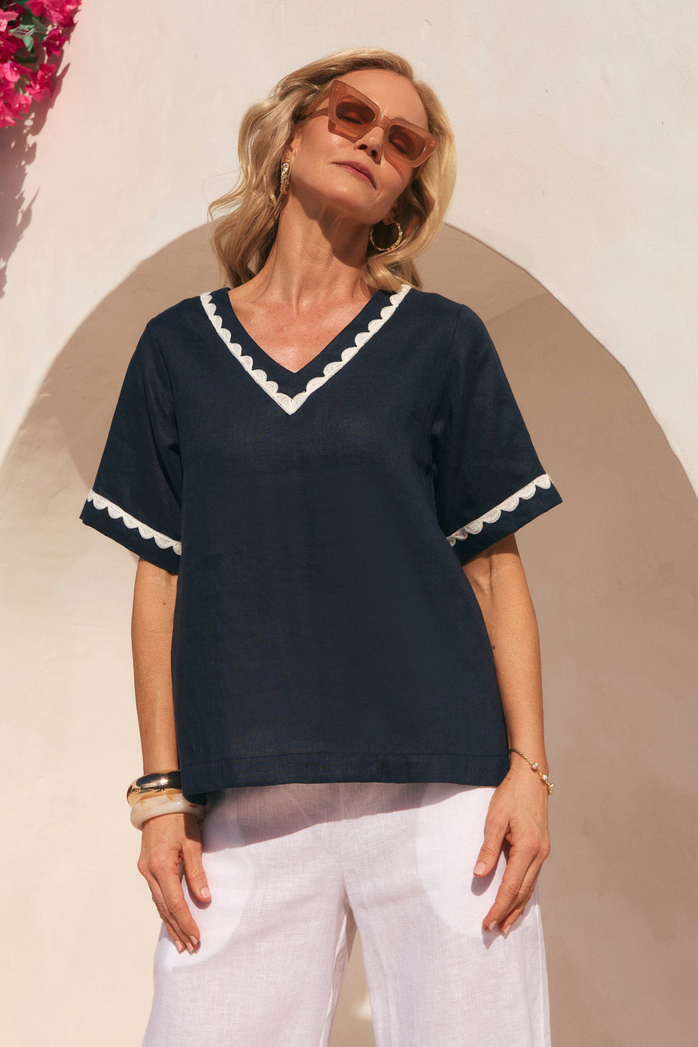 Samara Linen Blouse in Beachside