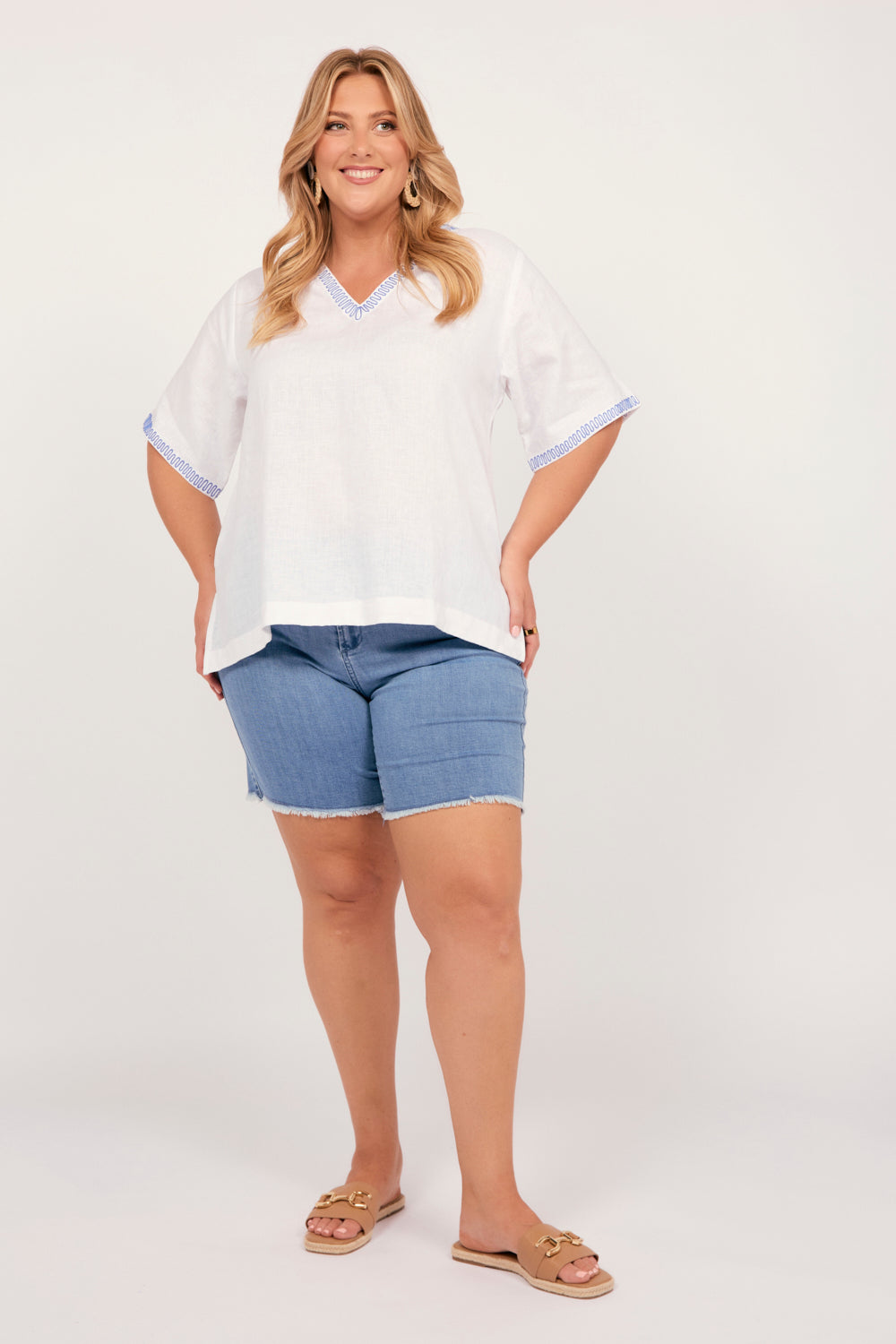 Samara Linen Top in Island Breeze