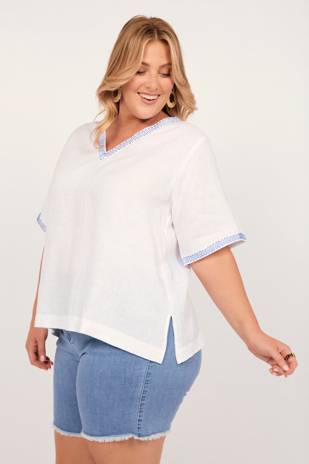 Samara Linen Top in Island Breeze