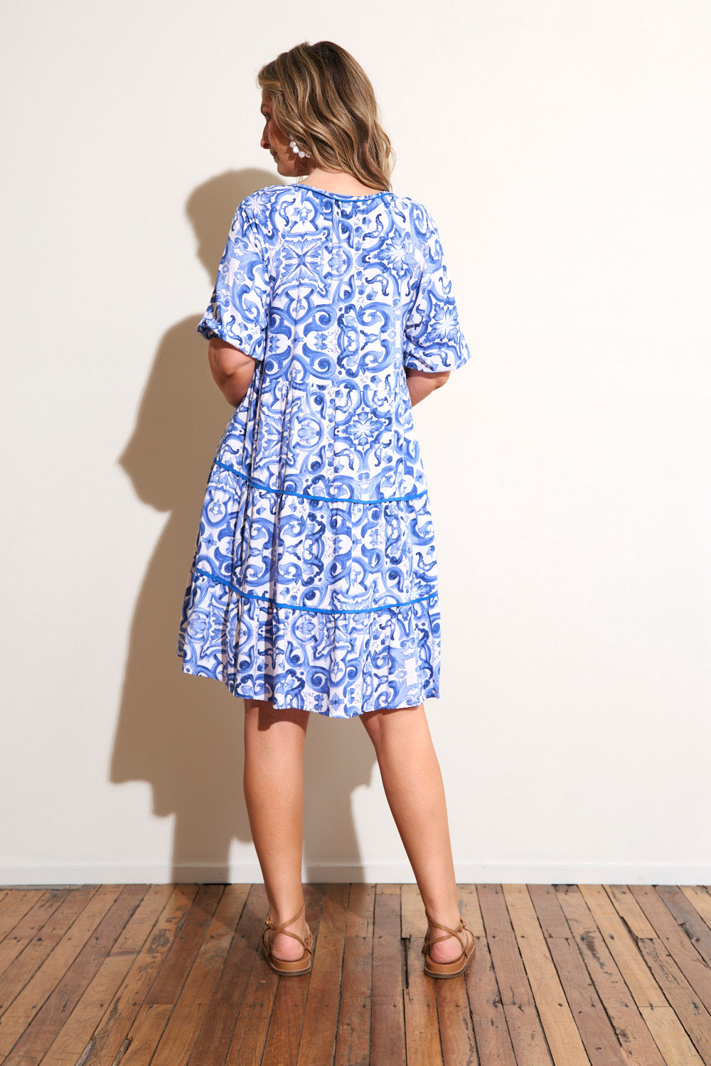 Scout Billow Sleeve Dress in Blue Bijou