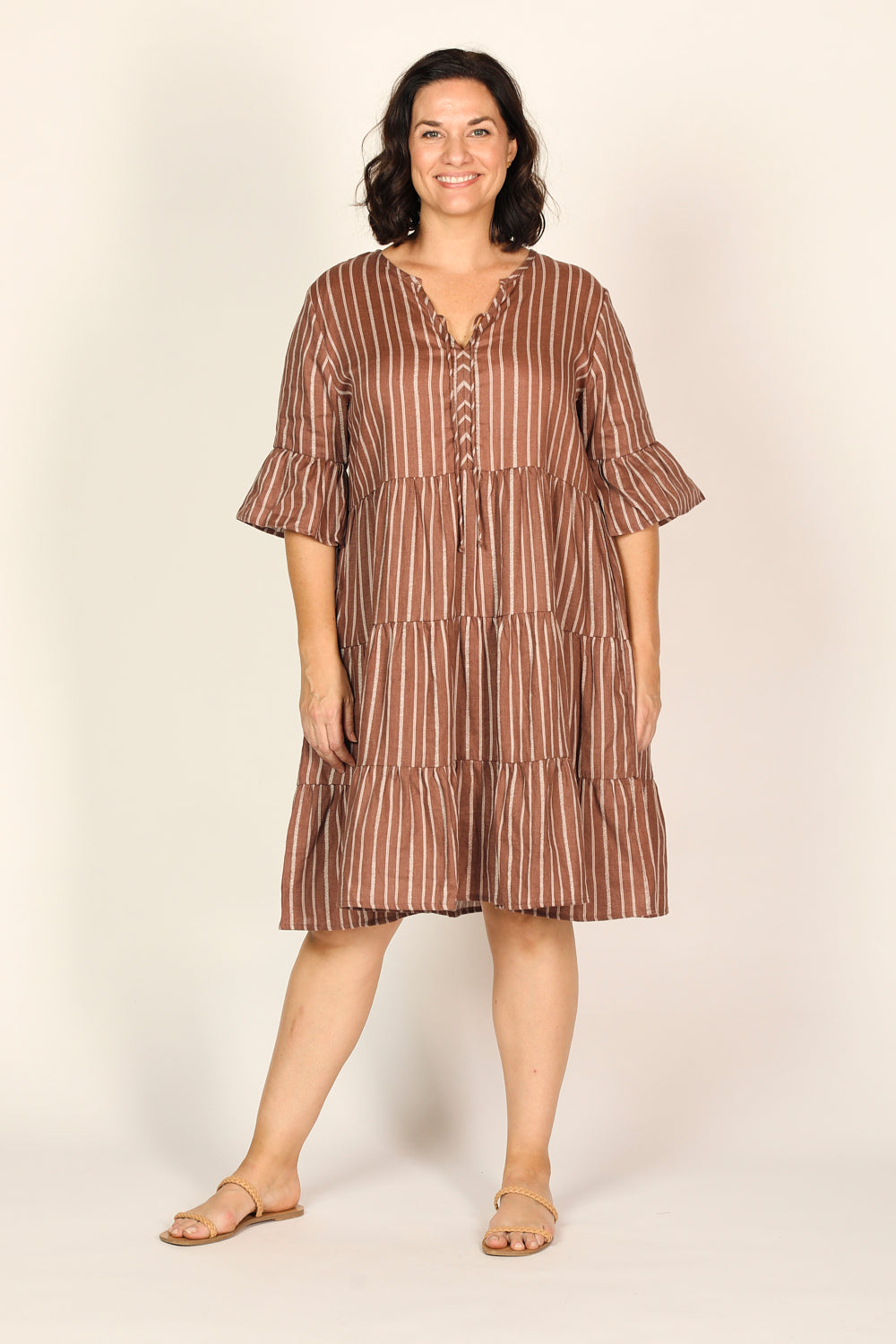 Scout Linen Tiered Dress in Nutmeg