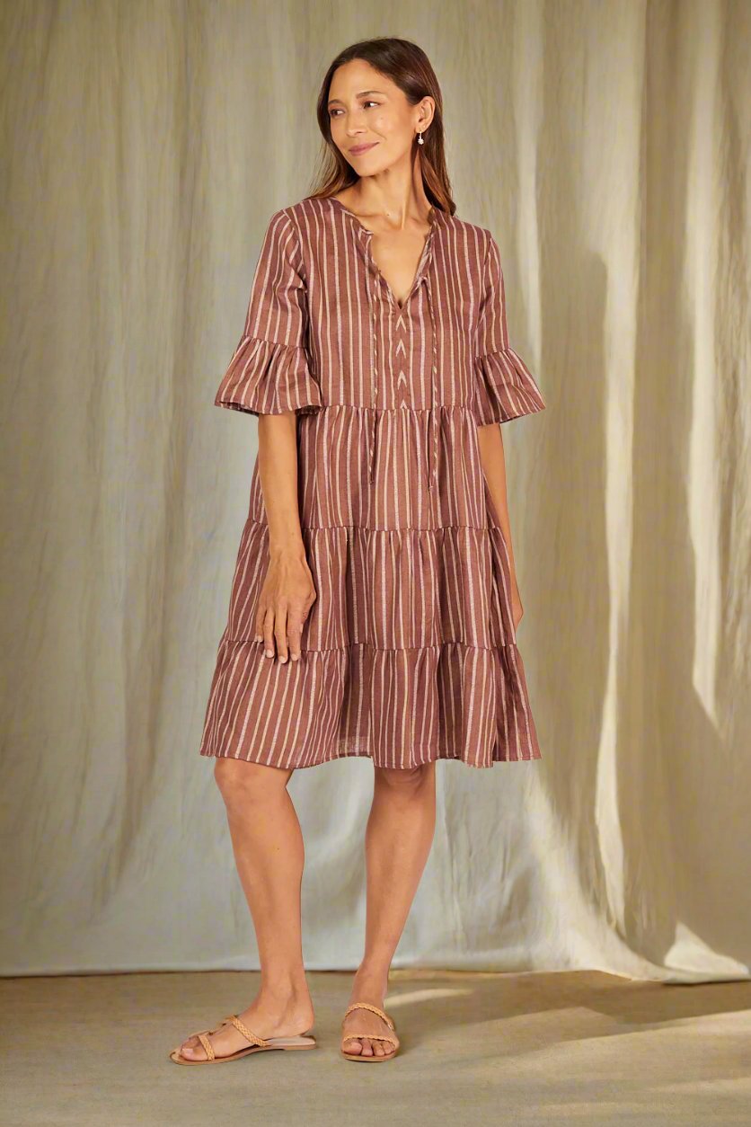 Scout Linen Tiered Dress in Nutmeg