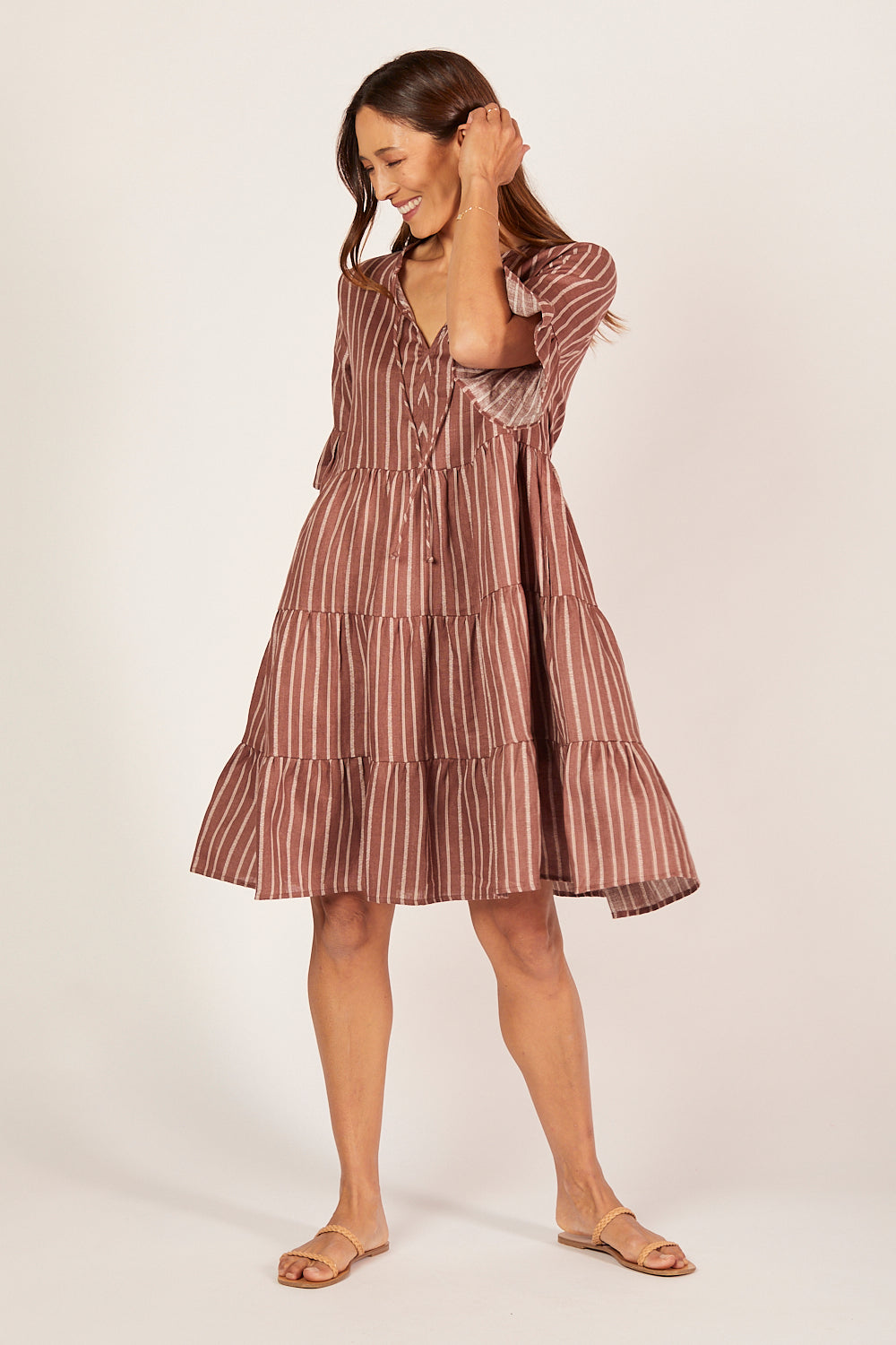 Scout Linen Tiered Dress in Nutmeg