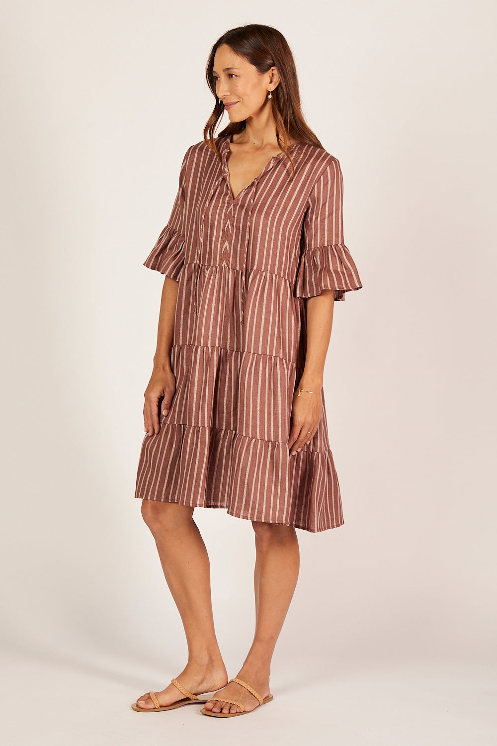 Scout Linen Tiered Dress in Nutmeg