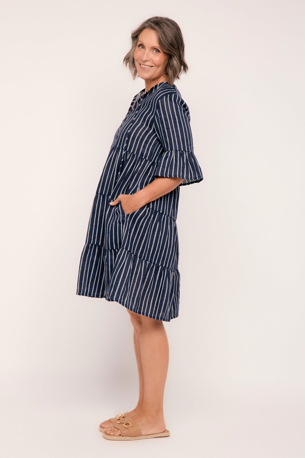 Scout Linen Tiered Dress in Boathouse