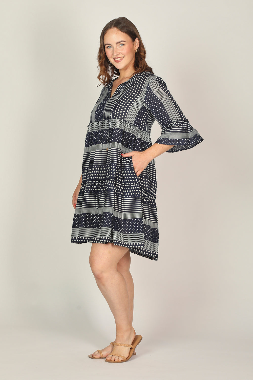 Scout Tiered Dress in Polka Stripes