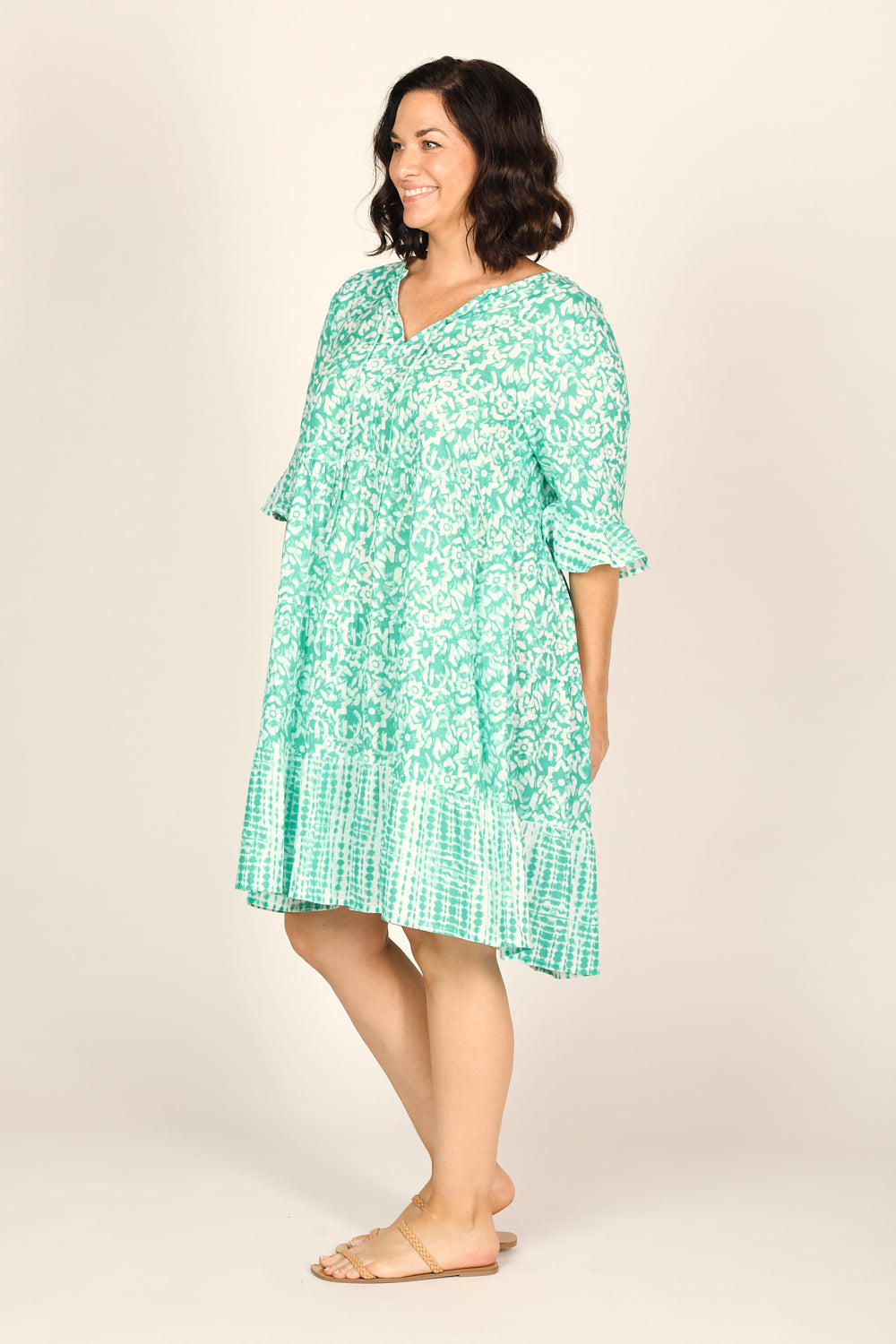 Scout Tiered Dress in Shibori Turquoise