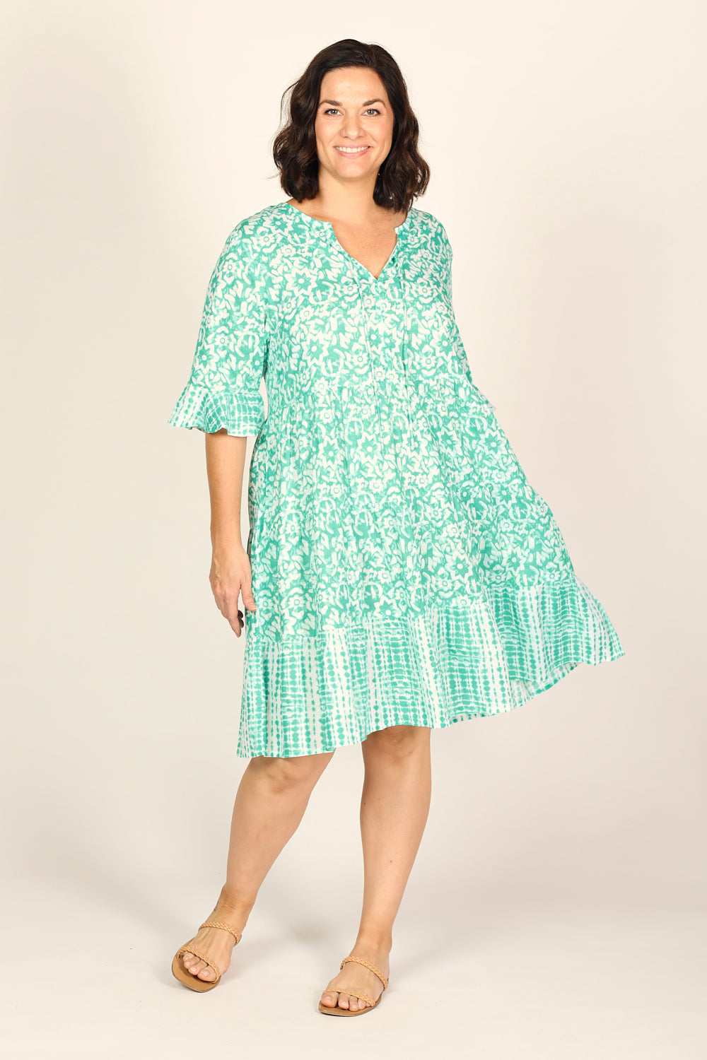 Scout Tiered Dress in Shibori Turquoise