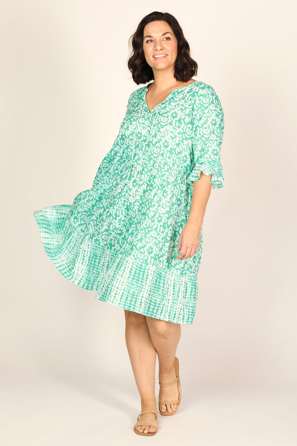 Scout Tiered Dress in Shibori Turquoise