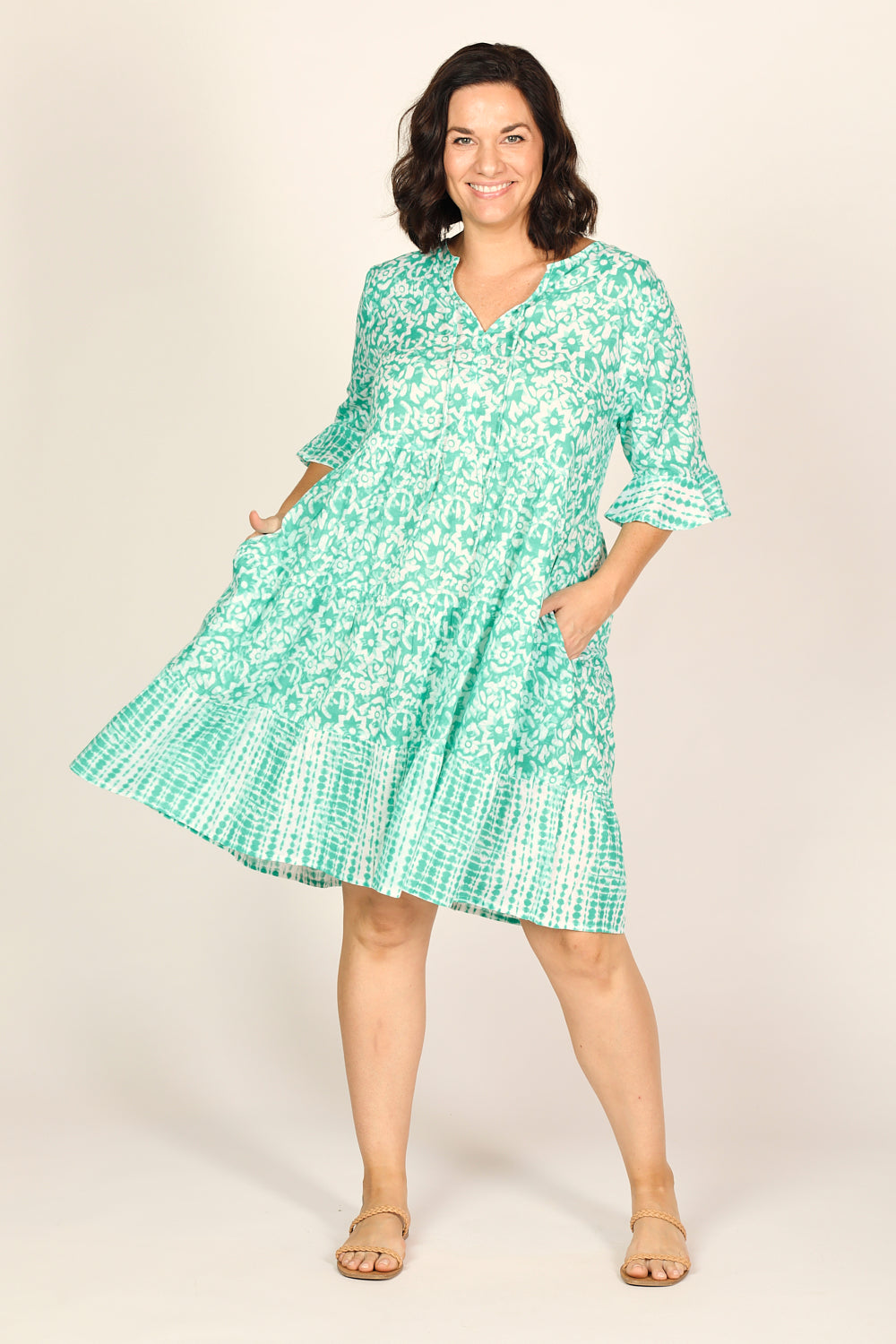 Scout Tiered Dress in Shibori Turquoise