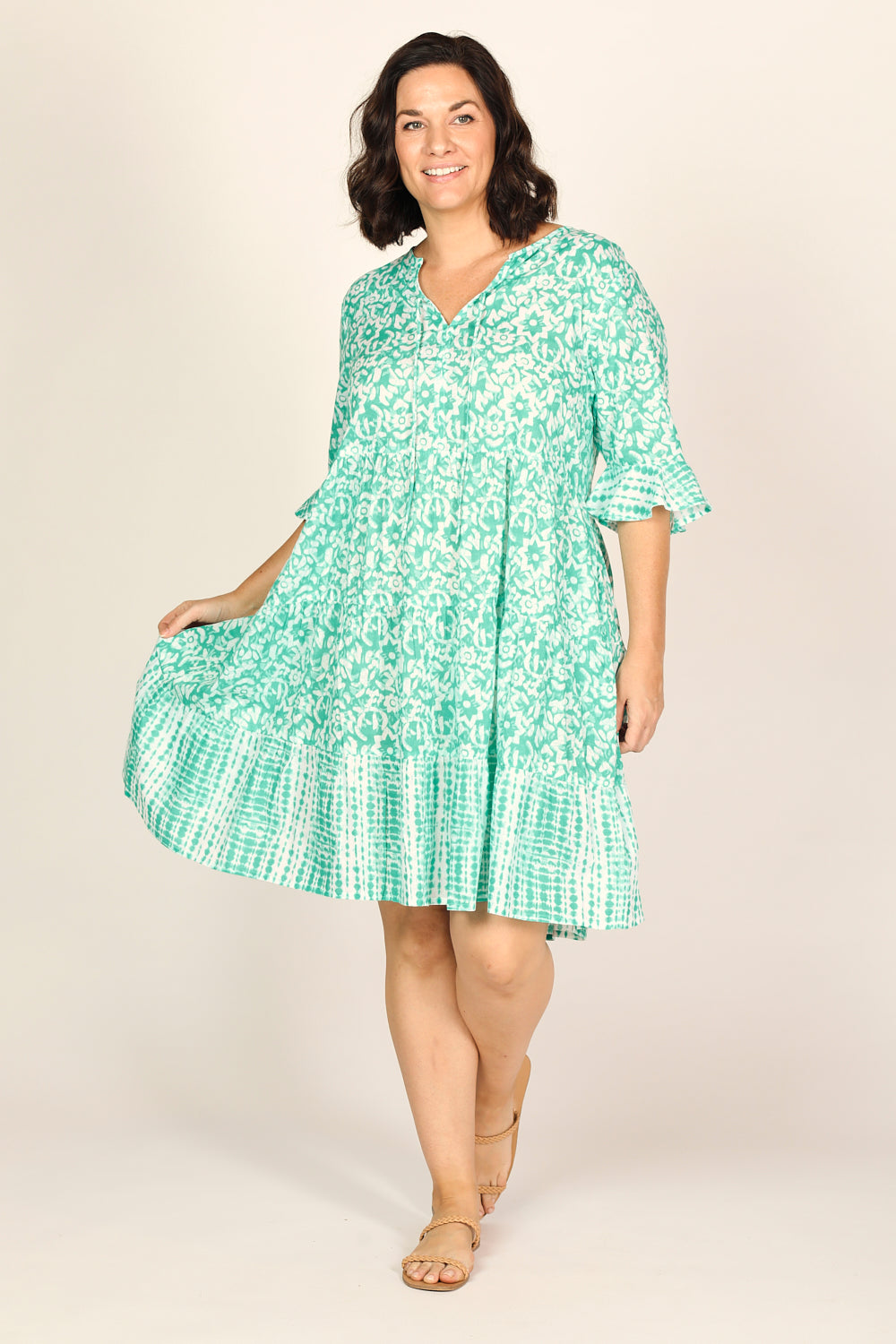 Scout Tiered Dress in Shibori Turquoise