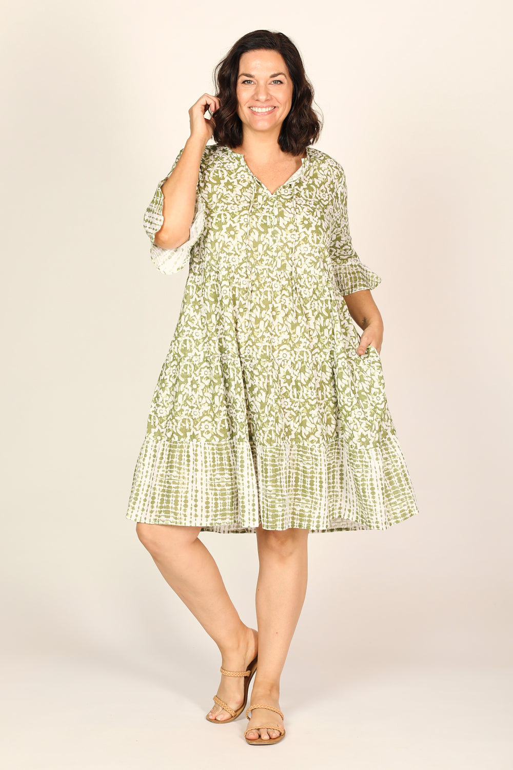 Scout Tiered Dress in Shibori Olive