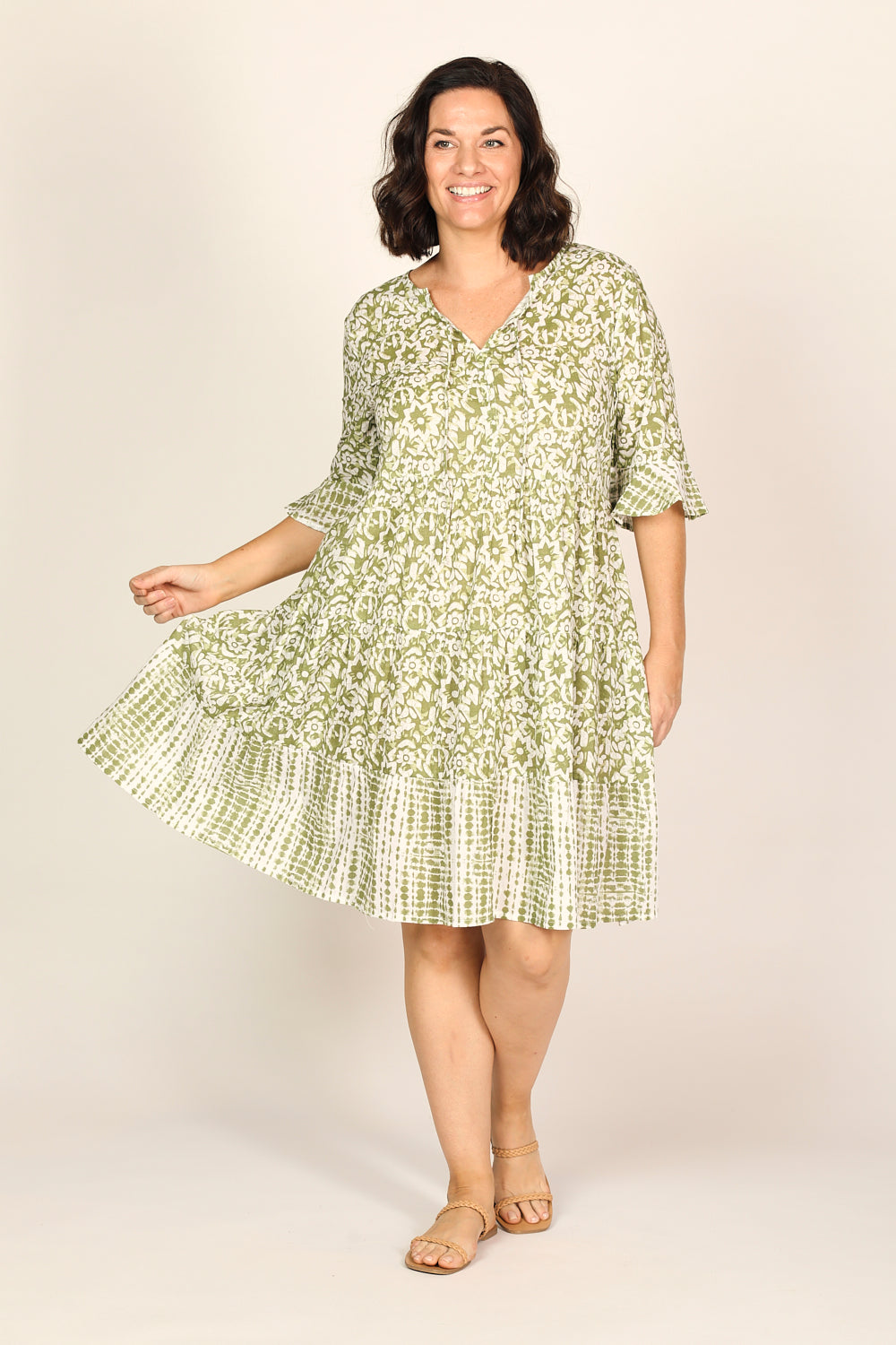 Scout Tiered Dress in Shibori Olive