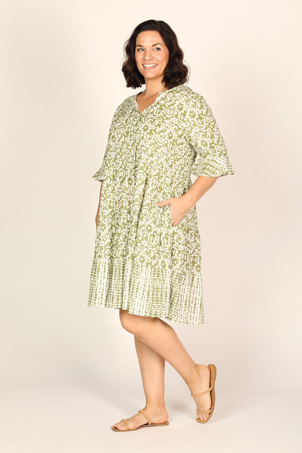 Scout Tiered Dress in Shibori Olive