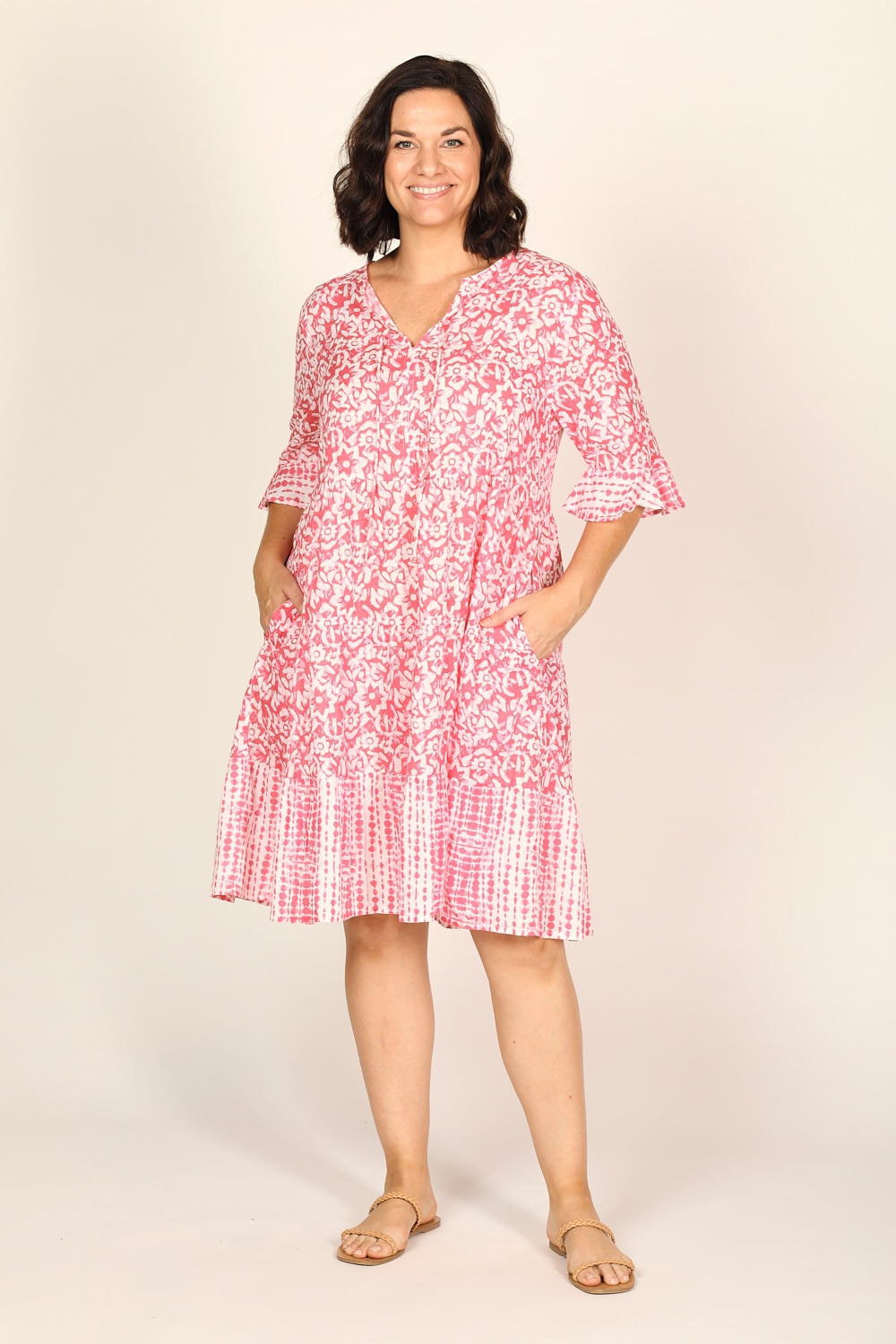 Scout Tiered Dress in Shibori Pink