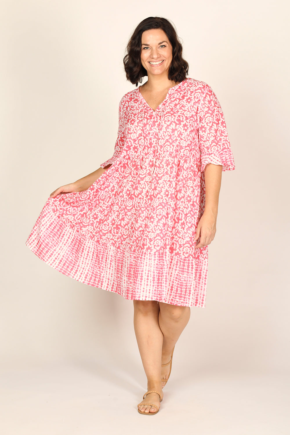 Scout Tiered Dress in Shibori Pink