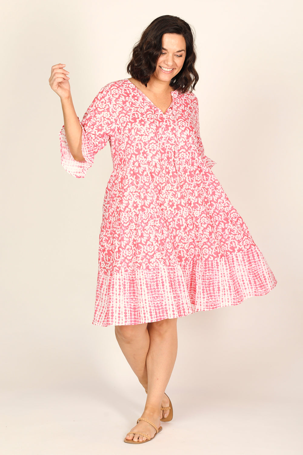 Scout Tiered Dress in Shibori Pink