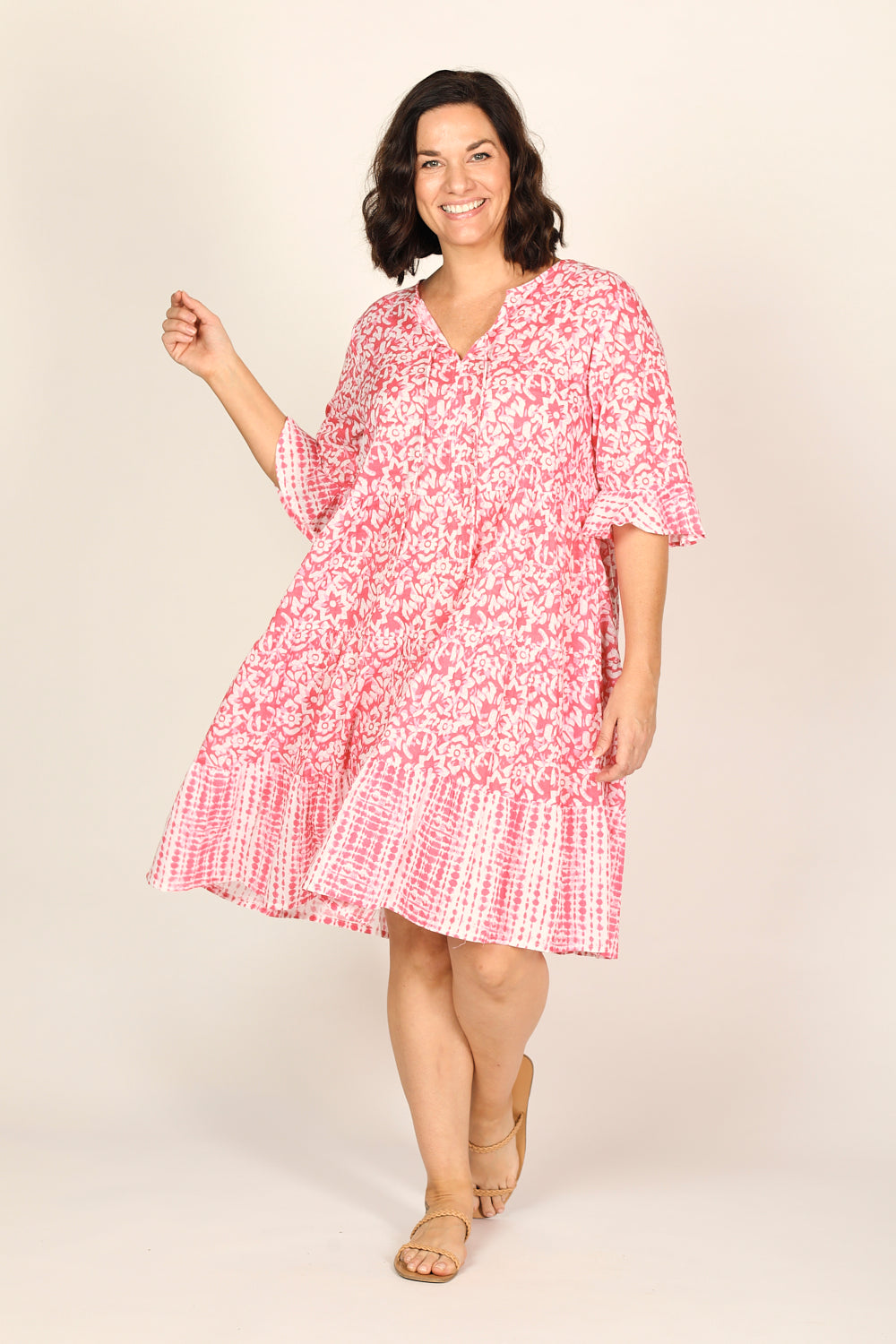 Scout Tiered Dress in Shibori Pink