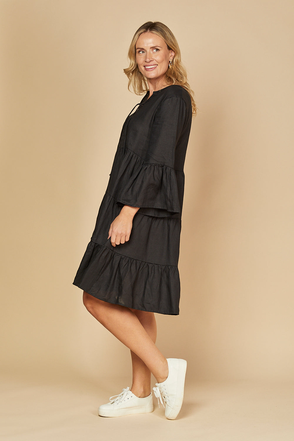 Scout Tiered Linen Dress in Black