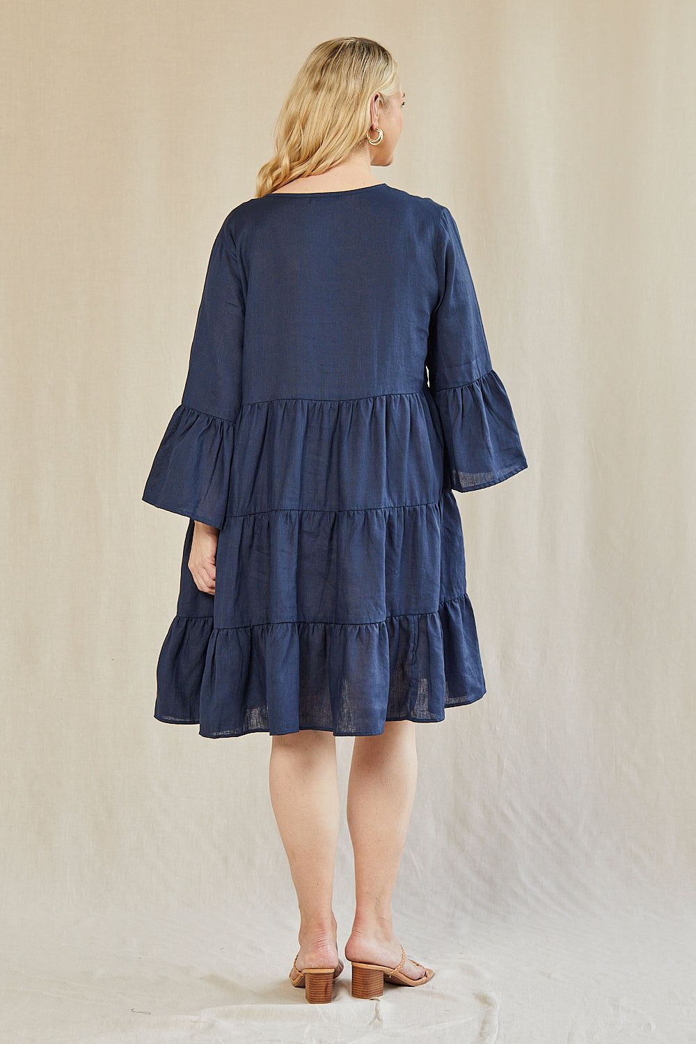 Scout Tiered Linen Dress in Navy